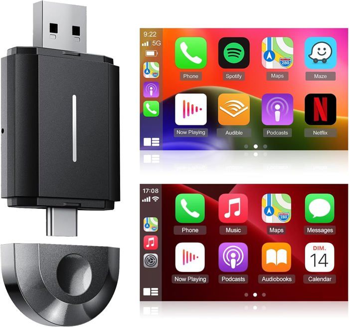 Adaptateur CarPlay Sans Fil 2024 - Dongle IOS 5GHz Plug And Play Pour Voiture - Compatible IPhone IOS 12+