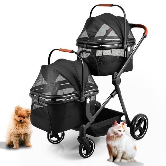 Comparer les prix de 3 en 1 Poussette pour chien, Double Couche Poussette pour Chien Chat Animaux, Pliable Chien Chat À Quatre Roues Chariot