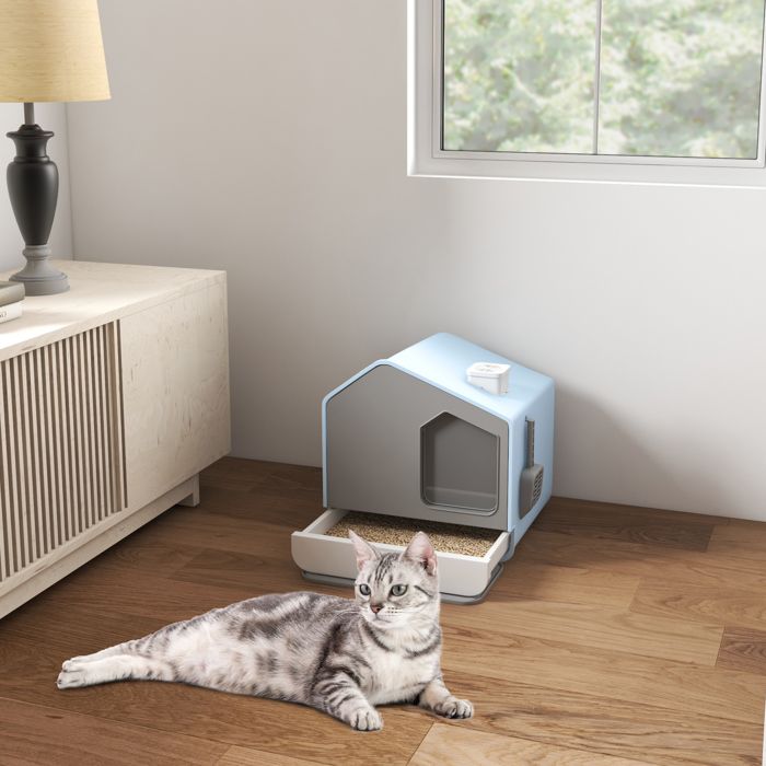 Comparer les prix de YITAHOME Bac Litiere pour Chat - avec Capuche Scoop - Bac à Litière Couvert Côtés Hauts - Bleu