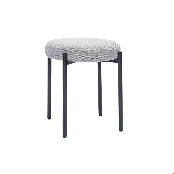 Miliboo - Tabouret bas empilable en tissu effet velours texturé gris clair et métal noir H41 cm KIKO