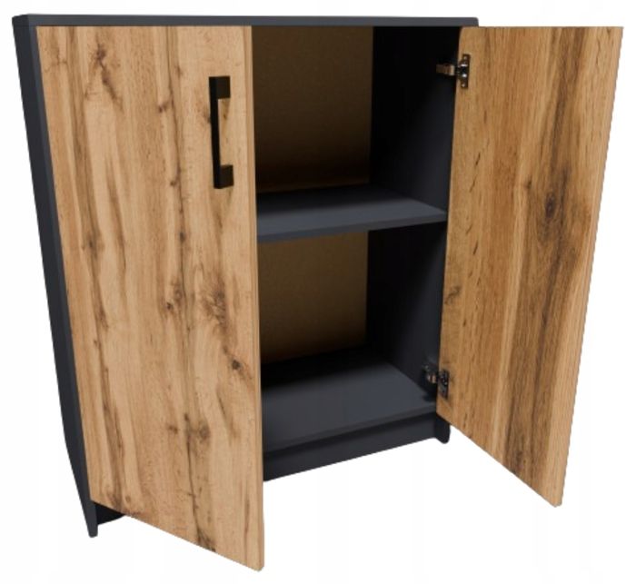 Buffet avec 2 portes et étagère Graphite - Meuble de Rangement Style contemporain - 74 x 35 x 85 cm