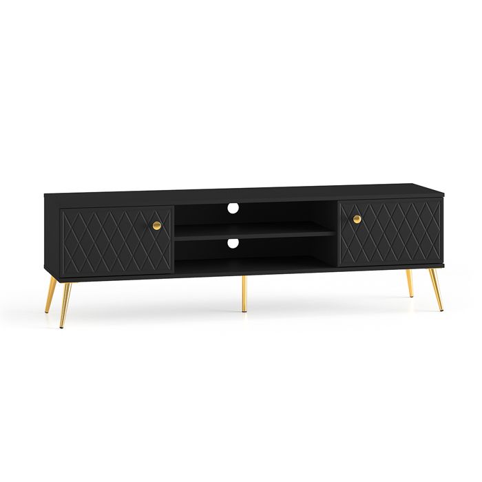 Meuble TV 2 portes Petits-meubles - Manoé - 160 x 40 x 49cm - Noir ...