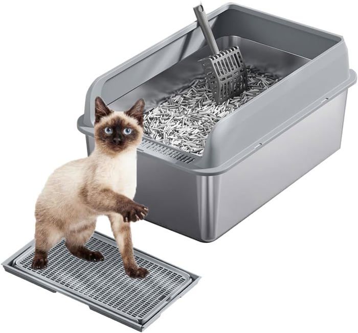 Comparer les prix de Bac À Litière Pour Chat Avec Couvercle, 20 Cm De Profondeur, Tapis Et Pelle À Litière, Anti-Fuite D'urine, Gris