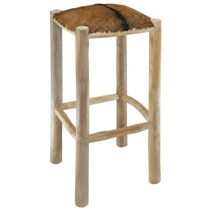 RemiseChaise de cuisine simple/ Tabouret de bar - 1 Personne - Cuir véritable et bois de teck solideCuisine salon