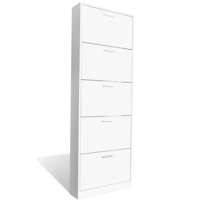 Meuble à chaussures/Meuble de rangement Contemporain en bois avec 5 compartiments Blanc（3165338）ZKY