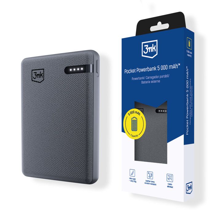 Accessoires - Batterie externe de poche 3mk 5 000 mAh 12 W USB 1C - Gris