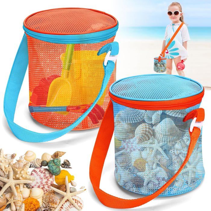 Sac de plage enfant avec filet anti sable violet - Flamingueo