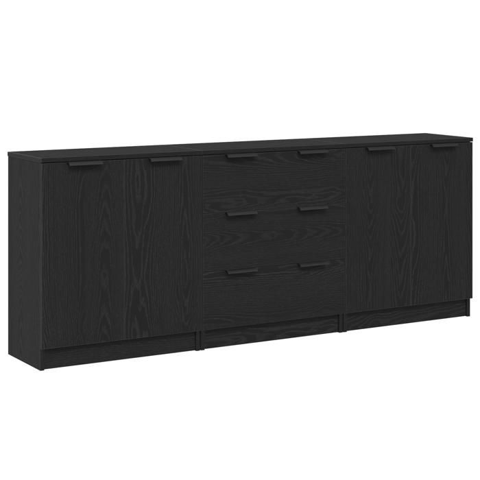 FAF-NEUF* Buffet bas dentrée Buffet Salon 3 Pièces Meubles de Rangement - chêne noir - en Bois Ingénierie JUIN815043
