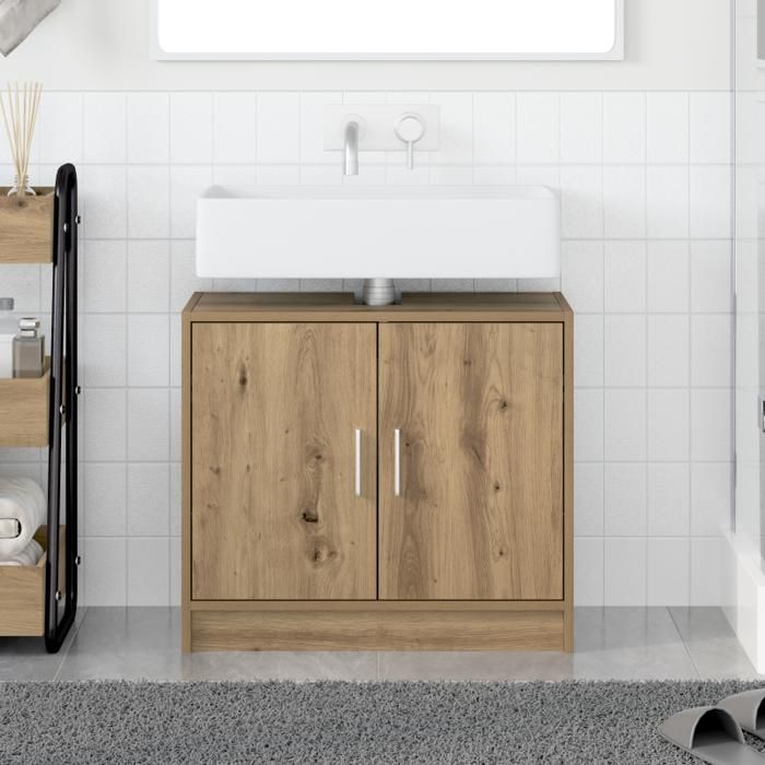 Meuble sous Évier - Chêne Artisan - 63x29x55 cm - Bois dingénierie - Salle de bain