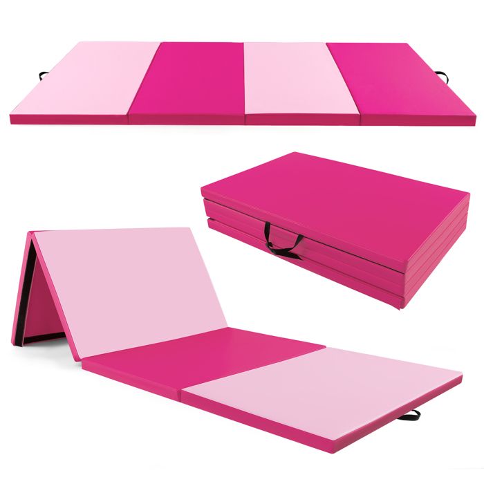 Tapis de Gymnastique Pliable COSTWAY-300 x 117 x 5CM à 4 Plis avec Poignées Matelas dEntrainement en Mousse et PU-Violet + Rose Tapis de Gymnastique Pliable COSTWAY-300 x 117 x 5CM à 4 Plis avec Poignées Matelas dEntrainement en Mousse et PU-Violet + Rose