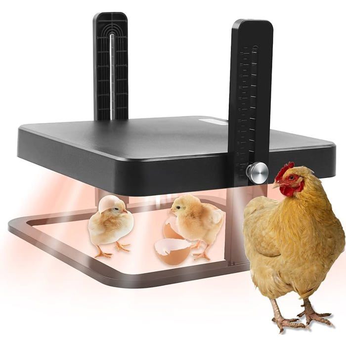 Plaque Chauffante Pour Poussins 25x25cm - Thermostatique Réglable, Hauteur Ajustable - Pour Couveuse Poulets, Canetons, Cailles