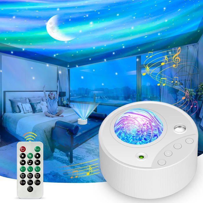 3 en 1 Projecteur Galaxie Aurora Boréale avec 14 Effets Lumineux et Bruit Blanc Ciel Etoile Plafond Lampe Ambiance Projecteur