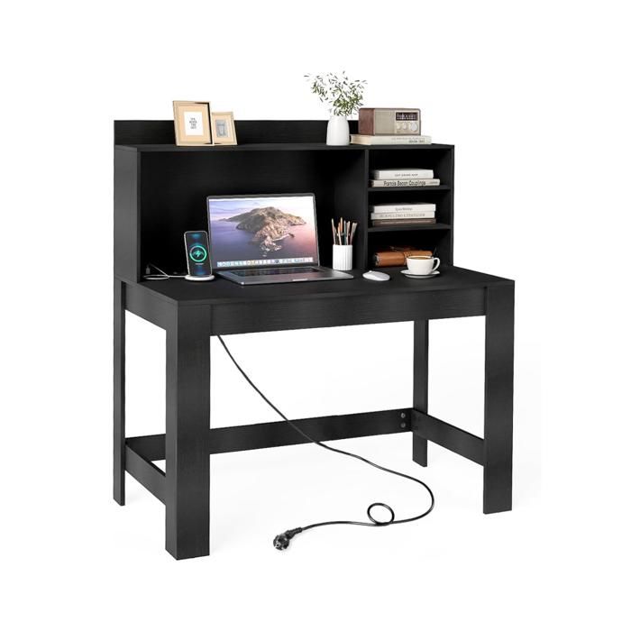 Bureau en L avec station de recharge, bureau d'angle pour ordinateur avec support pour écran et Bureau en L avec station de recharge, bureau d'angle pour ordinateur avec support pour écran et