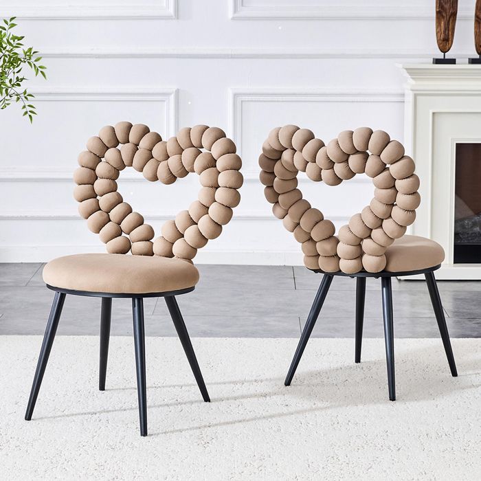 Lot de 2 Chaises de salle à manger en velours camel avec dossier triangulaire pieds - Noir Lot de 2 Chaises de salle à manger en velours camel avec dossier triangulaire pieds - Noir