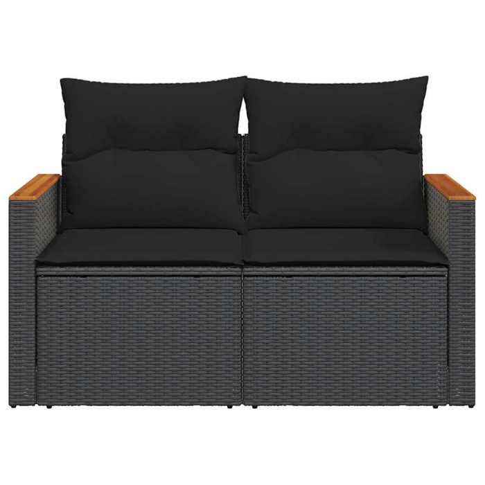 Canapé de jardin en polyrotin - WIENS - 2 places - Noir - 124x62x69 cm - Résine tressée - Bois d’acacia