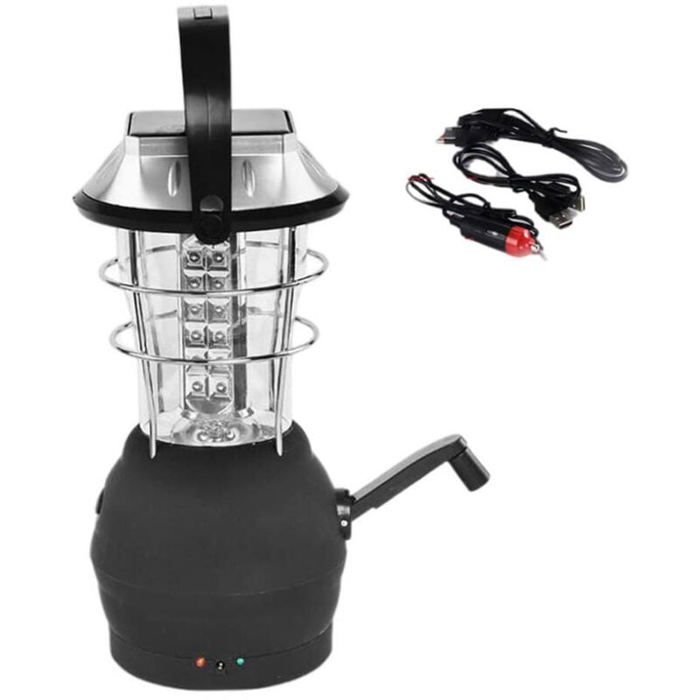 Lanterne de camping à LED - MICH - Rechargeable USB - Manivelle durgence - 10.5x10.5x24.5 cm - Batterie 1200 mAh