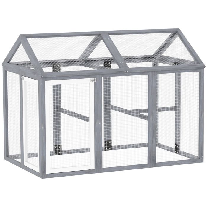 Enclos poulailler - PawHut -118 m² - porte verrouillables cadre en bois massif - pour 1-3 poules - 140 x 885 x 106 cm - gris