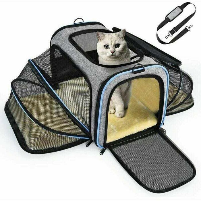 Sac de transport extensible pour chats et chiens avec structure solide filet respirant et espace spacieux. Pratique pour les vo