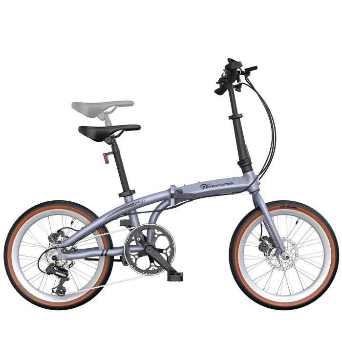 Vélo Pliant EVERCROSS TECH EM1 20 Pouces en Aluminium 7 Vitesses Freins à Disque Avant/Arrière Vélo Urbain CompactGris