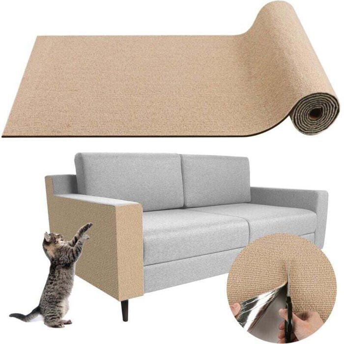 Tapis griffoir adhésif pour chat - Protection anti-griffes pour canapé et meubles - Recharge pour tour à chat - 30 x 100 cm Beige