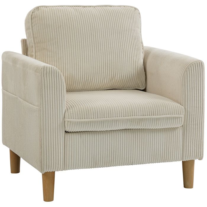 Fauteuil de salon - HOMCOM - rembourré - coussin à ressorts - large assise - velours côtelé - 83 x 74 x 87 cm - beige