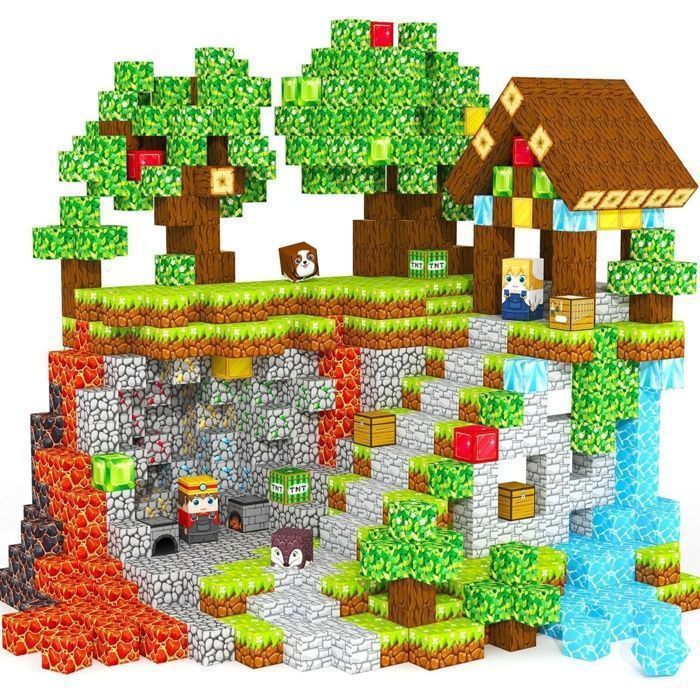Blocs Construction Magnétiques -100 PCS Cube Magnétique Enfant - Puzzle Cubes Jeux Magnétiques - Jouet Cadeau Garçon Fille