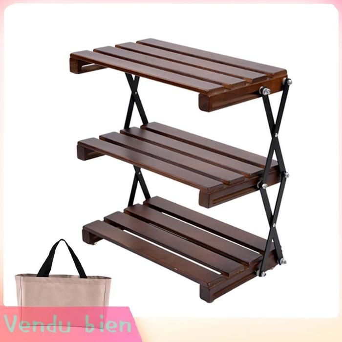 Garosa support de camping Support de rangement de camping étagère de table pliable à 3 niveaux bureau de sport camping Brun