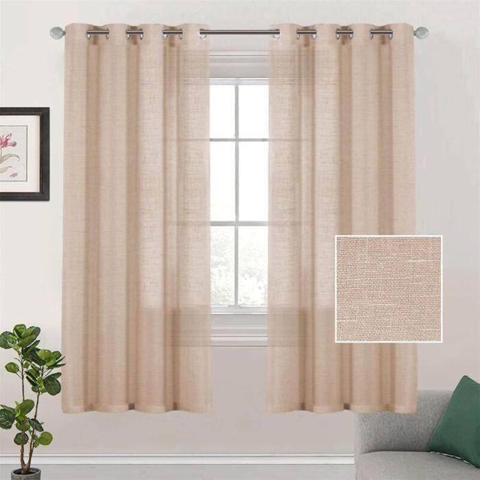 Rideaux en lin avec œillets 2 pièces Rideaux en tulle Rideaux à œillets Rideau de fenêtre de salon 132 x 160 cm (naturel)
