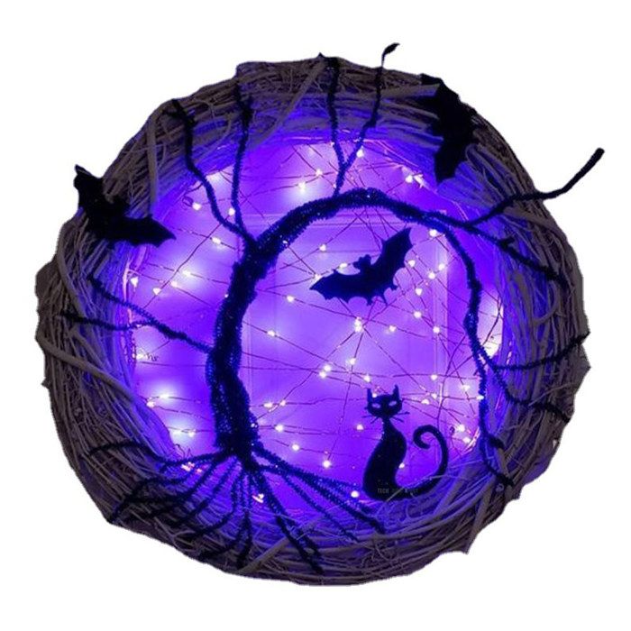 Guirlande de décoration halloween diamètre 30cm conception  - Aueq -  lumineuse guirlande de chauve-souris porte suspendue pour hall