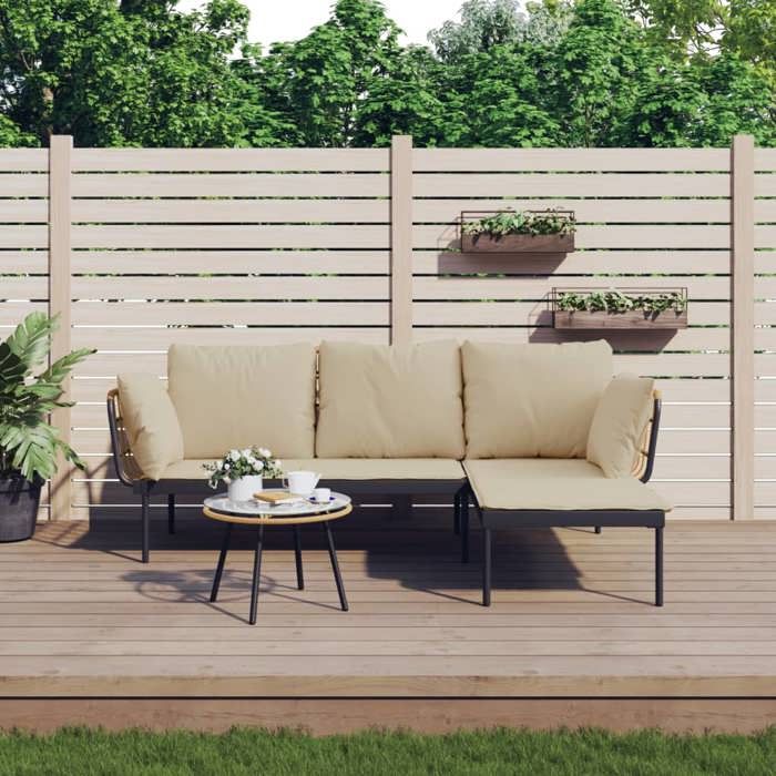 VIDAXL Salon bas de jardin (3 pcs) - ANTI-UV - + coussins - beiges résine tressée 48x31 cm M8858