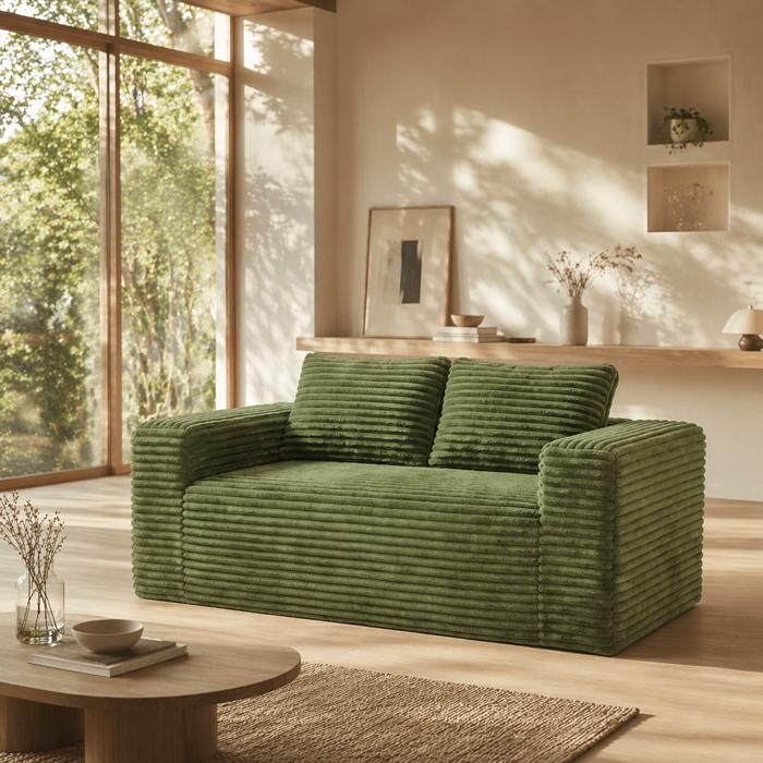 Canapé 2 places –TOPESCT– Aucun assemblage requis – Tissu en velours côtelé – Convient aux petits appartements– vert–160cm