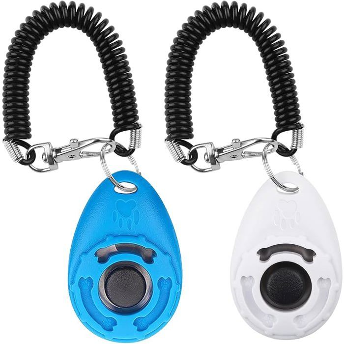 Clickers pour Chien Clickers de Chien avec Dragonne éstique Grand Bouton Clicker Training 2 PCS Bleu+Bnc