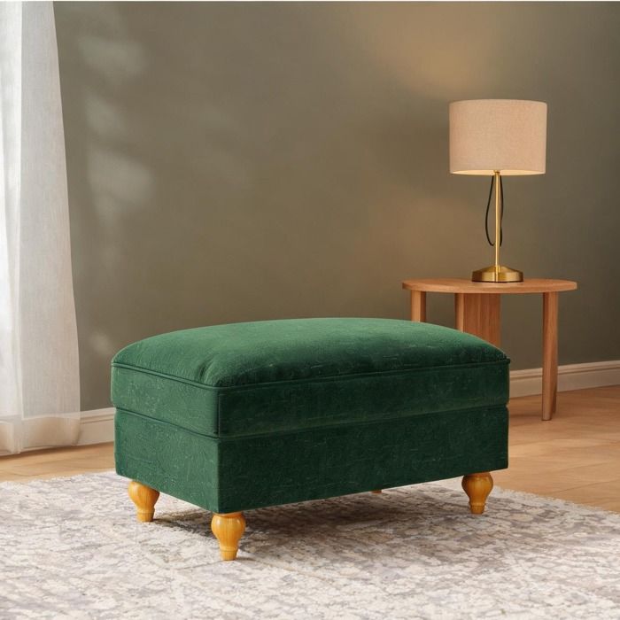 Pouf rectangulaire en chenille riche vert pour salon avec jupe amovible – 90 x 565 x 49 pouces