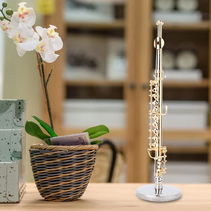 AUCUNE Flûte miniature Modèle de Mini Flûte Dorée de 11 Cm Instrument de Musique Exquis Fait à la Main avec Boîte de deco statue