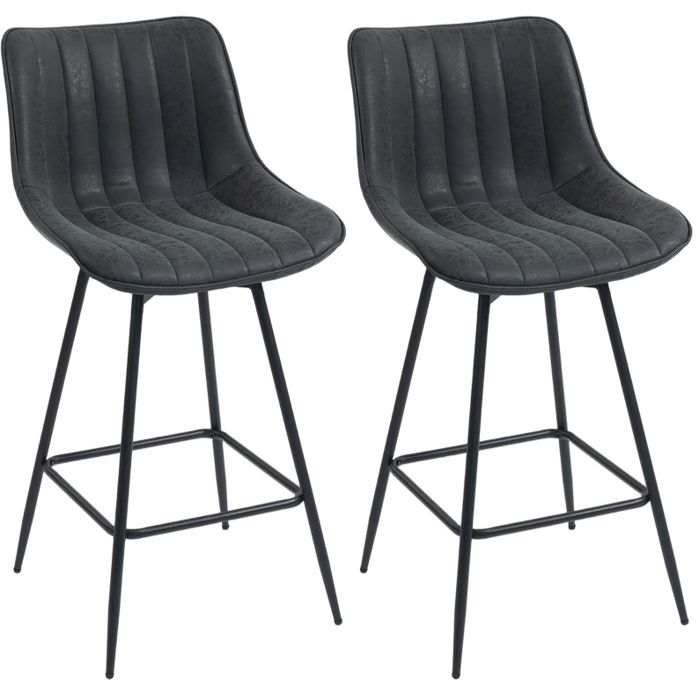 ELVORIN lot de 2 tabourets de bar pivotants 68 cm avec dossier en simili PU noir structure métal pour cuisine et salle a manger