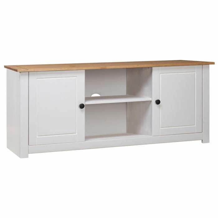 Meuble TV Blanc 120x40x50 cm Bois de pin massif Gamme Panama - Cadre durable - design élégant(6370)