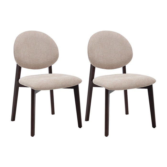 Lot de 2 chaises en tissu texturé et bois d’hévéa naturel foncé - Beige - MARLENI Lot de 2 chaises en tissu texturé et bois d’hévéa naturel foncé - Beige - MARLENI