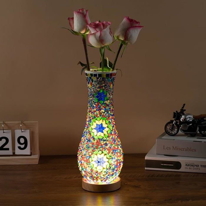 Lampe Marocaine Mosaïque Verre Coloré Vase Déco Style Oriental avec Lumière Douce pour Salon Terrasse LAMPE A POSER Lampe Marocaine Mosaïque Verre Coloré Vase Déco Style Oriental avec Lumière Douce pour Salon Terrasse LAMPE A POSER