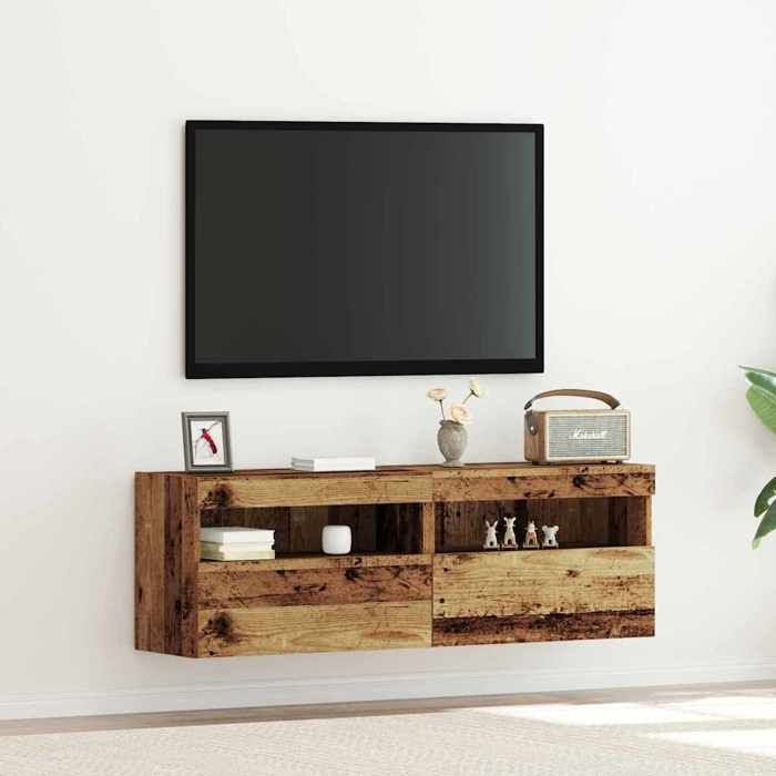 Meubles TV mural avec LED (Lot de 2) - VIDAXL - Armoires modernes pour TV - Bois ancien 60x30x40 cm(1 parcel) T7058