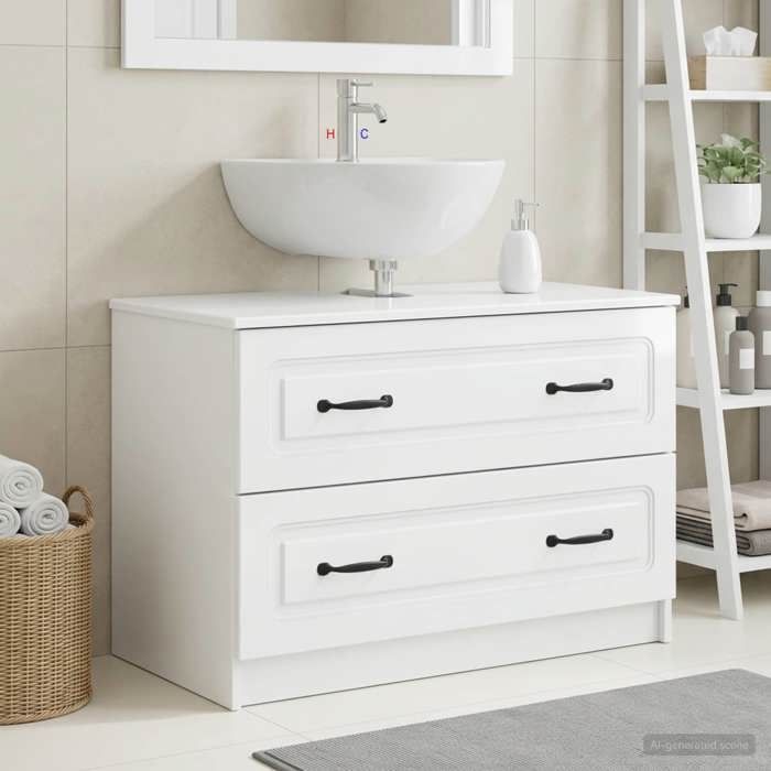 ELORAN®Meuble sous Lavabo de Salle de Bain UTRECHT - Blanc brillant - Cabinet de salle de bain Moderne_00297228