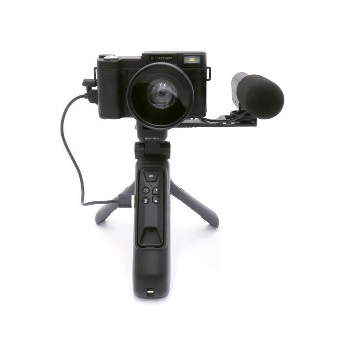 AGFA PHOTO Kit Vlogging inclus Caméra VLG-4K avec Objectif Grand Angle, Trépied Powerbank, Télécommande et Microphone