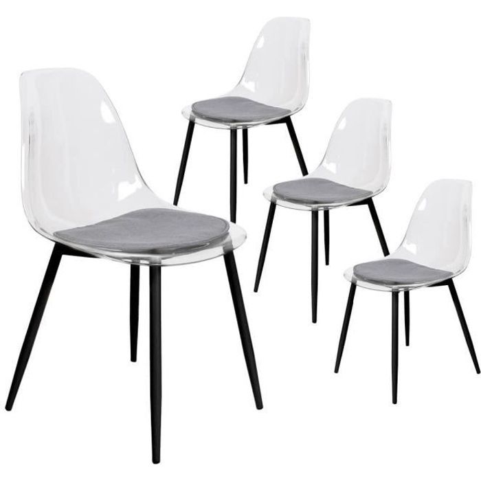Trina - Lot de 4 Chaises Transparentes et Pieds Métal - Cdiscount Maison