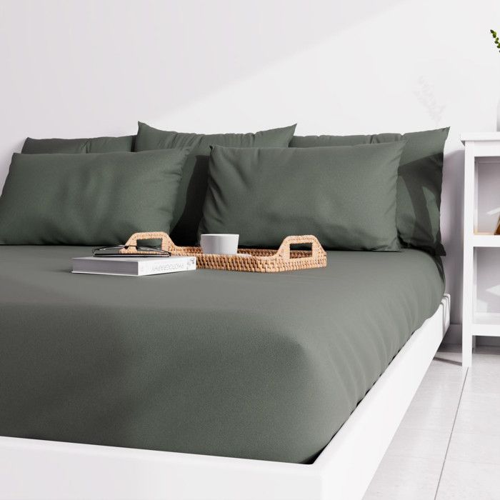 Drap housse uni 160x200 cm ZZZ kaki