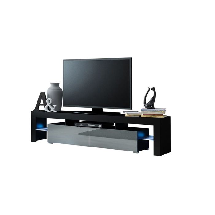 Meuble Tv Spider Big A Led En Noir Mat Avec Portes Gris Laque 200