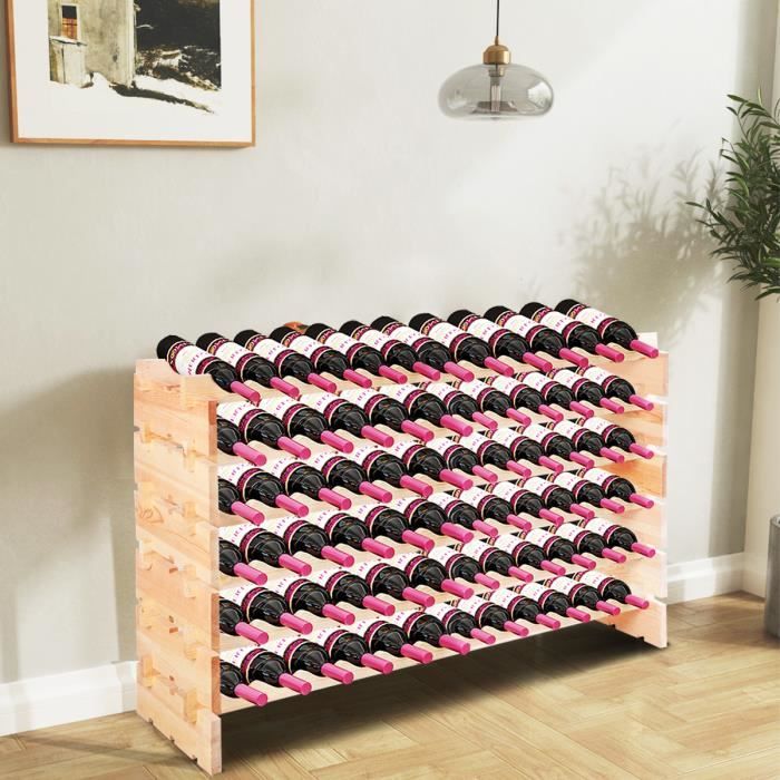 giantex étagère à vin empilable stable en pin pour 72 bouteilles,porte-bouteilles modulable,meuble de rangement pour vin 6 niveaux