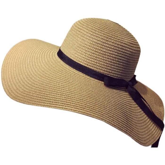 chapeau de soleil, bowknot grand bord, chapeau pliable, plage d'été, casquette dames vacances