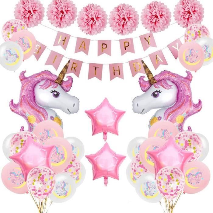 Specool Licorne Anniversaire Decor Fille Rose Joyeux Anniversaire Banniere Set Avec Licorne Feuille Ballon Latex Confetti Ballons Cdiscount Maison