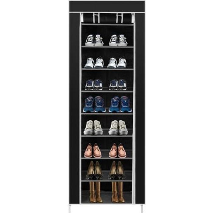 Meuble à chaussures - ALIGHTUP - 10 étagères 9 compartiments - Noir Meuble à chaussures - ALIGHTUP - 10 étagères 9 compartiments - Noir