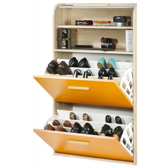 meuble à chaussures chêne abattants oranges - rideau chêne - l 75.2 x l 30.6 x h 143.1 cm
