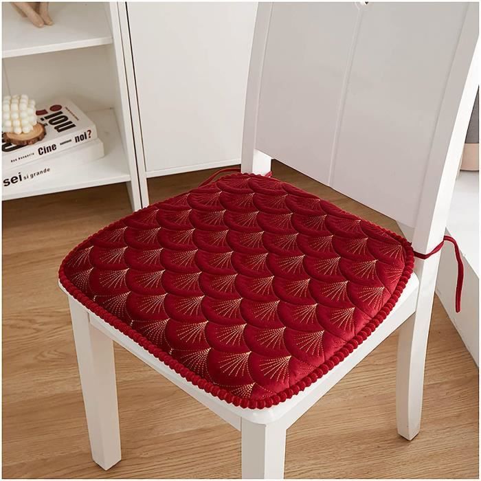 Lot De 4 Coussins De Siège Antidérapants à Nouer 40cm - Rouge Foncé Pour Chaises Jardin Terrasse Cuisine